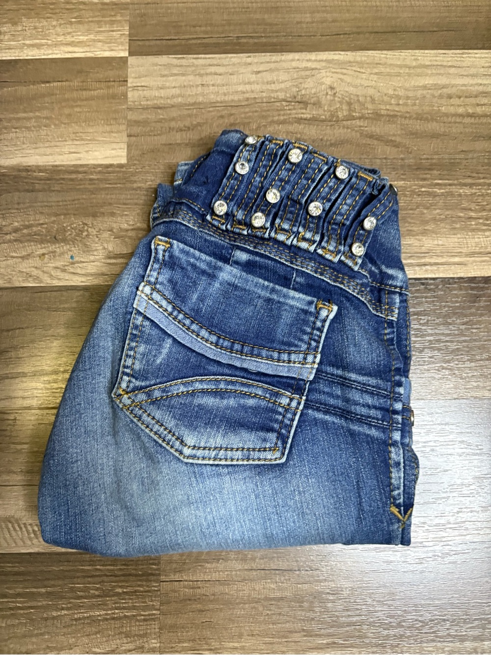 Virtual Sensuality Blue Rhinestone Button Skinny Denim Jeans Women's Size 5/27